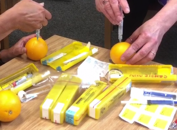 People practice using naloxone, the opiate overdose reversal drug.